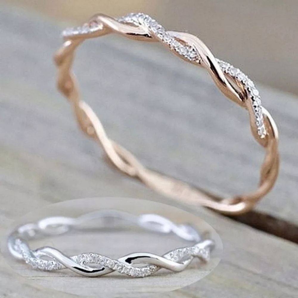 Classic Cubic Zirconia Rose Gold  Color  Wedding  Band - Picture 5 of 5
